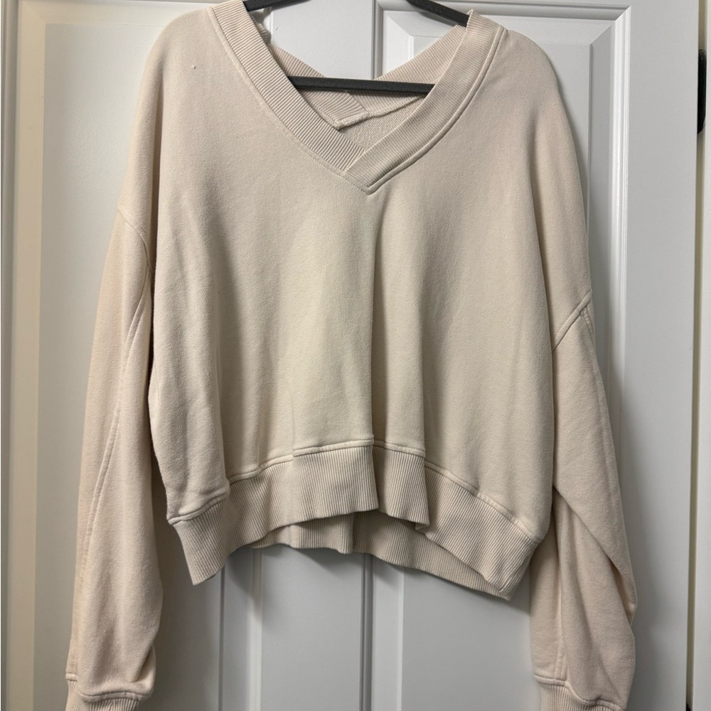 Aerie Cream Knit V-Neck Top